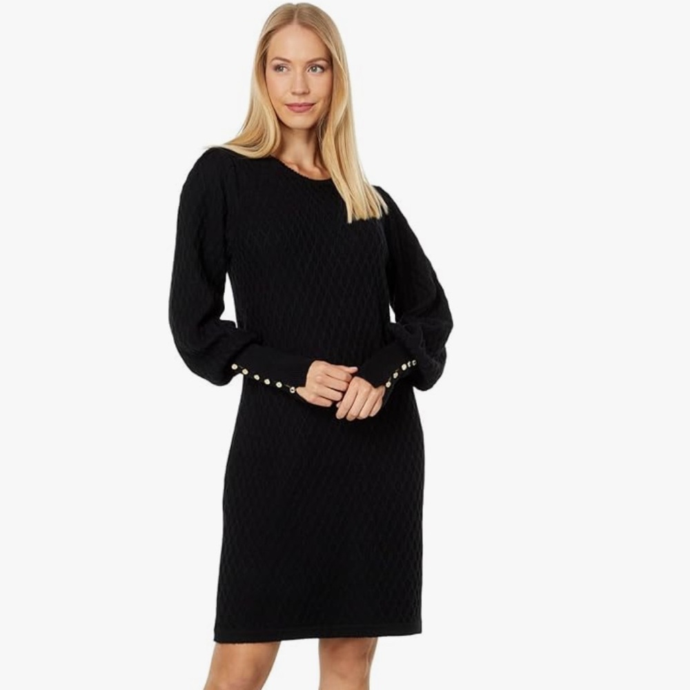 Lilly Pulitzer Jacquetta  Black Long Sleeve Textured Sweater Dress NWT RARE!!